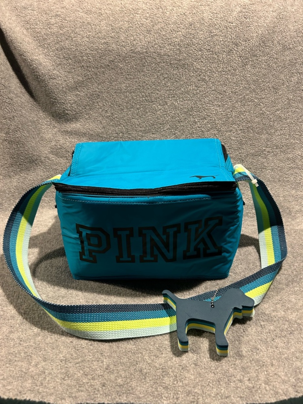 PINK Victoria's Secret Teal Lunch Bag with Striped Strap